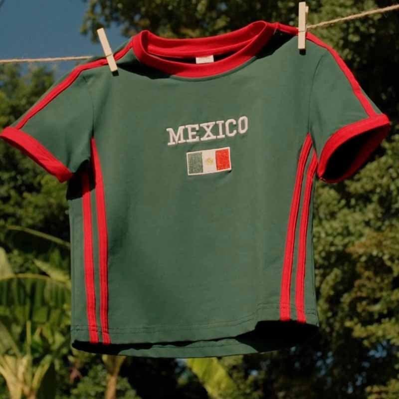 2026 Summer Women's National Flag Pattern Embroidered Slim Fit Short Sleeve World Cup Jersey Women's T-Shirt Cross-Border Amazon