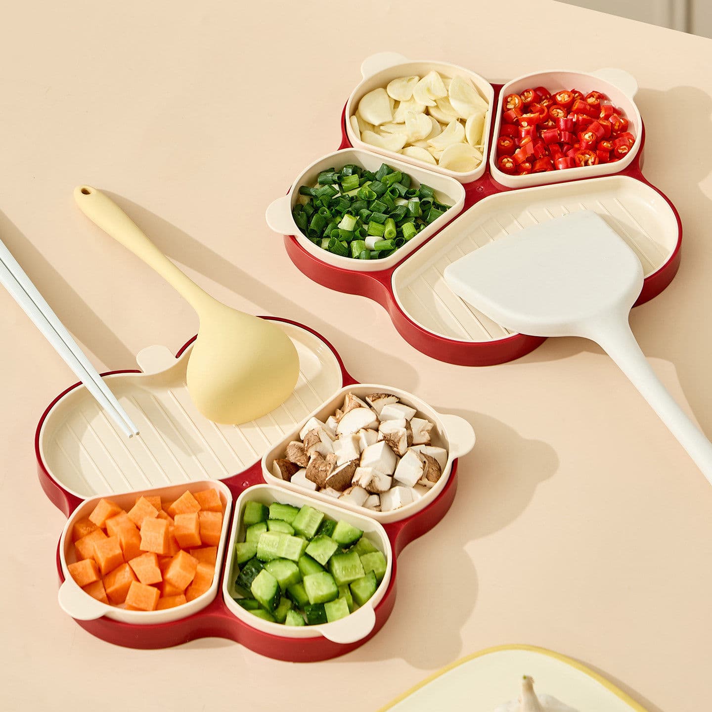Home hot pot dipping sauce dish home four-grid kitchen multi-functional storage large-capacity ginger and garlic serving dishes