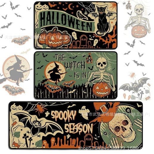 Halloween Skull Kitchen 2-Piece Set Christmas Crystal Velvet Doormat Entryway Door Mat Wholesale