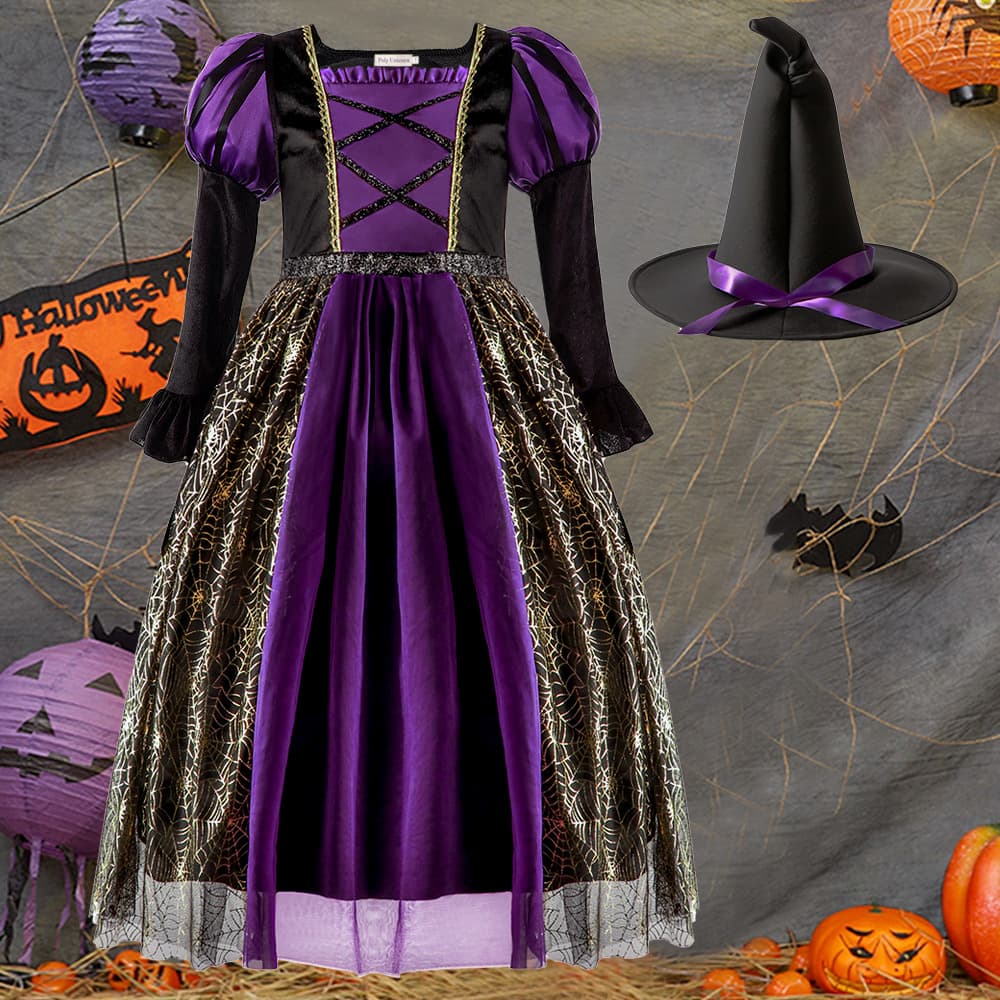 Halloween Costume Kids Dress Cosplay Witch Outfit Long Sleeve Short Sleeve Party Girls Performance Gown