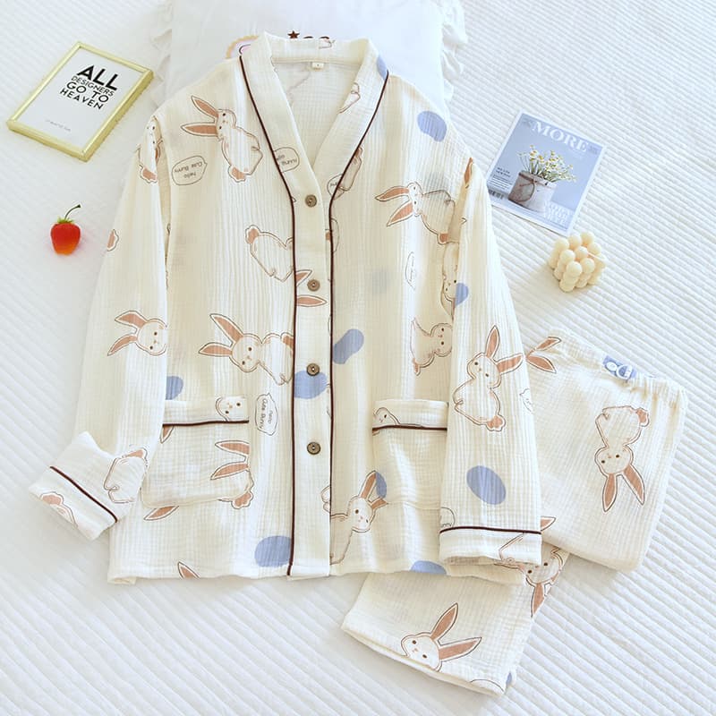 Pure Cotton Gauze Maternity Pajamas Summer Postpartum Hospital Wear Nursing Sleepwear for Spring Autumn