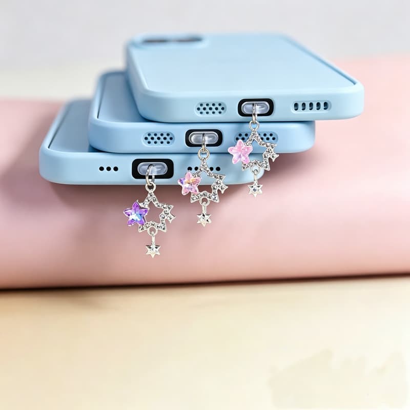 Alloy Rhinestone Five-Point Star Phone Dust Plug DIY Pendant Charging Port Decoration Type-C Couple Pendant