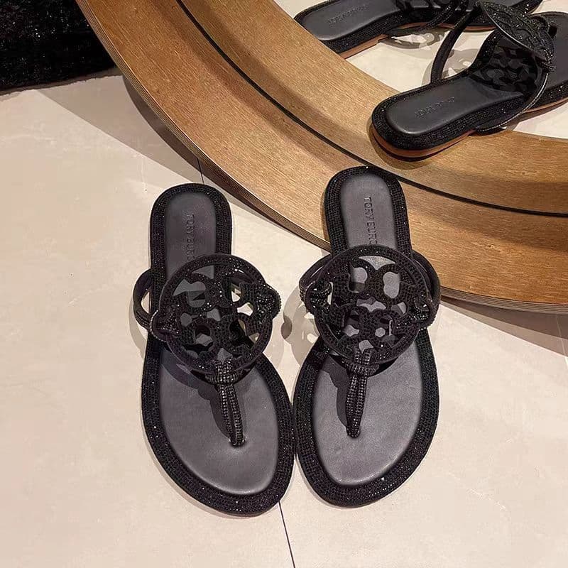 Cross-border TB Slippers Rhinestone Flip Flops Women's Shoes European and American Versatile Ladies' Sandals Summer Beach Casual Shoes