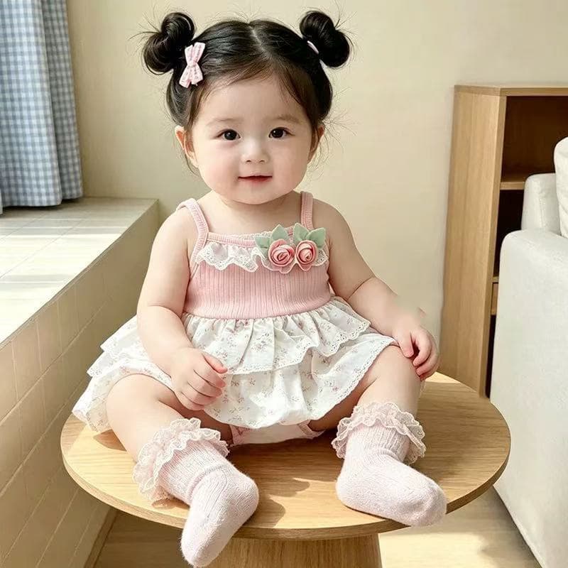 Summer thin sling skirt, baby fashionable triangle romper, baby summer dress, flower skirt, children's jumpsuit