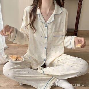 Cloud Cotton Pajamas for Women Summer High Appearance Cartoon Cute Long Sleeve Long Pants Homewear Two-Piece Set Thailand Wholesale