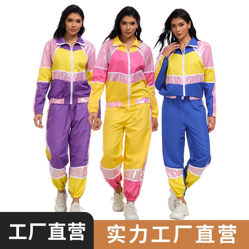 Hippie Costume Adult Cheerleader Dance Outfit Performance 80s Retro Costume Colorful Sportswear