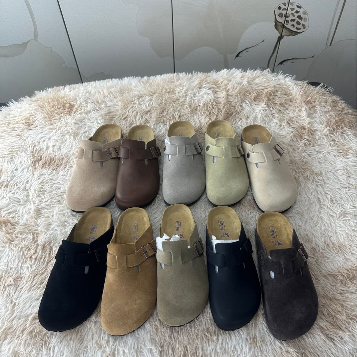 BK Birkenstock Sandals Half-Covered Toe, Soft Cork Sole, Genuine Cowhide, Thick Sole, Height Increase, Unisex, Drop Shipping