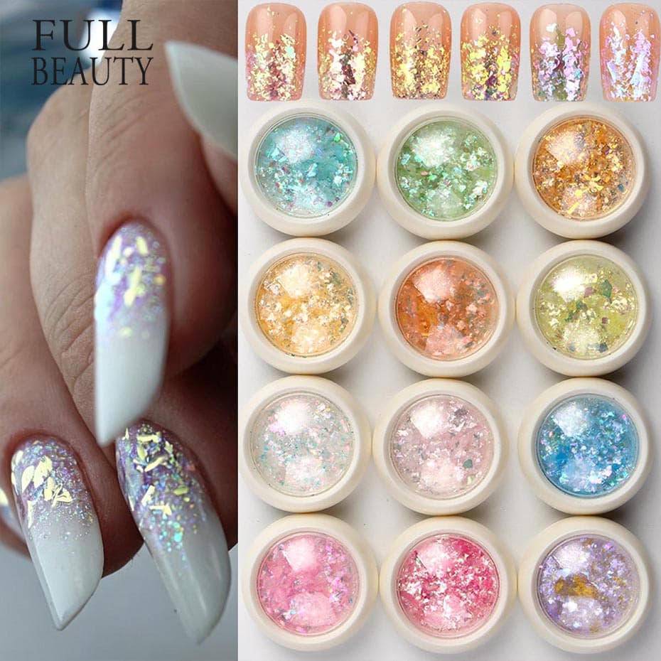New Cross-Border Nail Glitter 12-Color Big Eye Bottle Aurora Opal Crushed Glitter Sequins Mixed Set Decoration