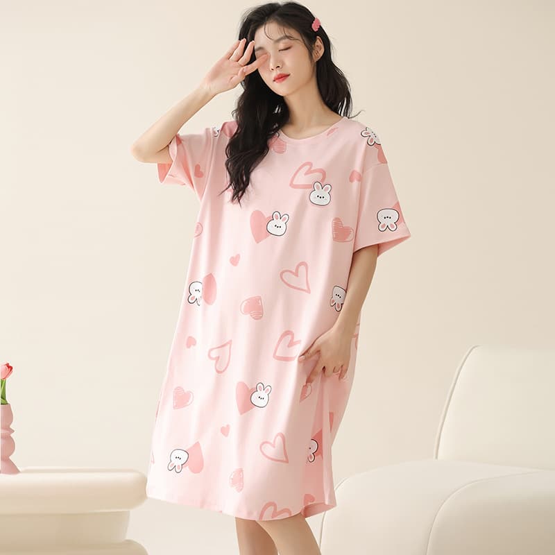 Women's Nightgown Summer New Style Fashionable Mid-Length Loose Sweet Cartoon Sexy Wearable Homewear