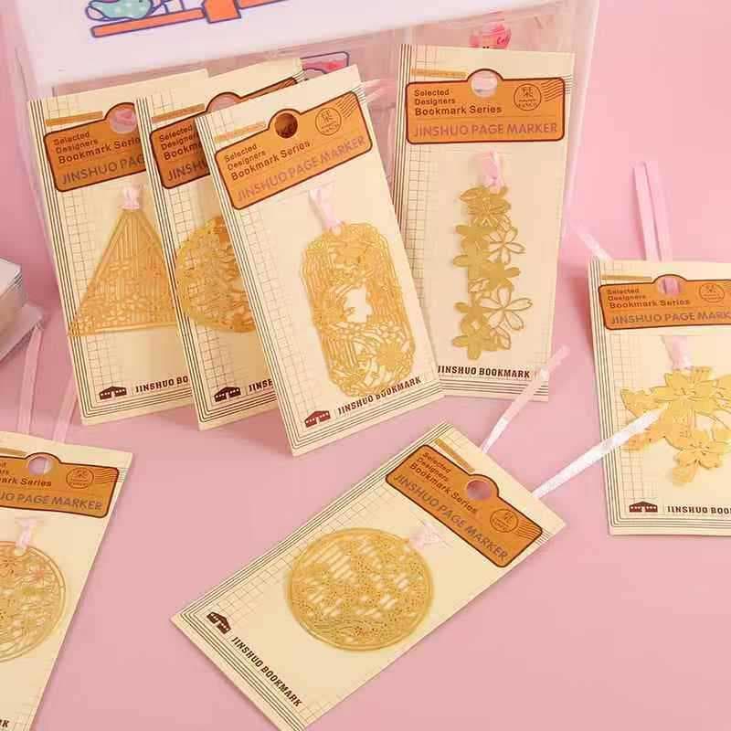 Metal Cherry Blossom Bookmark Creative Hollow Bookmark Tassel Chinese Style Simple Leaf Bookmark Page Clip Stock Wholesale