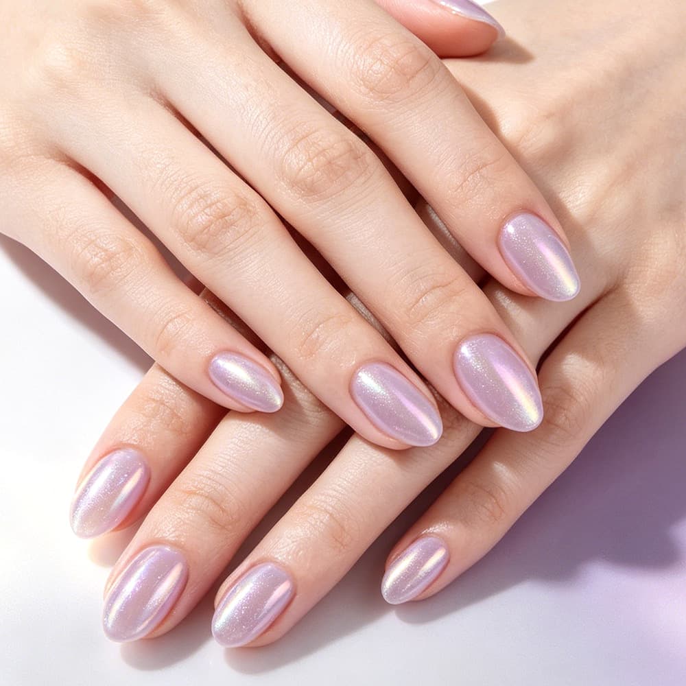 Daily Ice Aurora Powder Wearable Nails Electroplated Cat Eye Glossy Short Round False Nails Elegant Versatile Nail Tips 32 Pieces