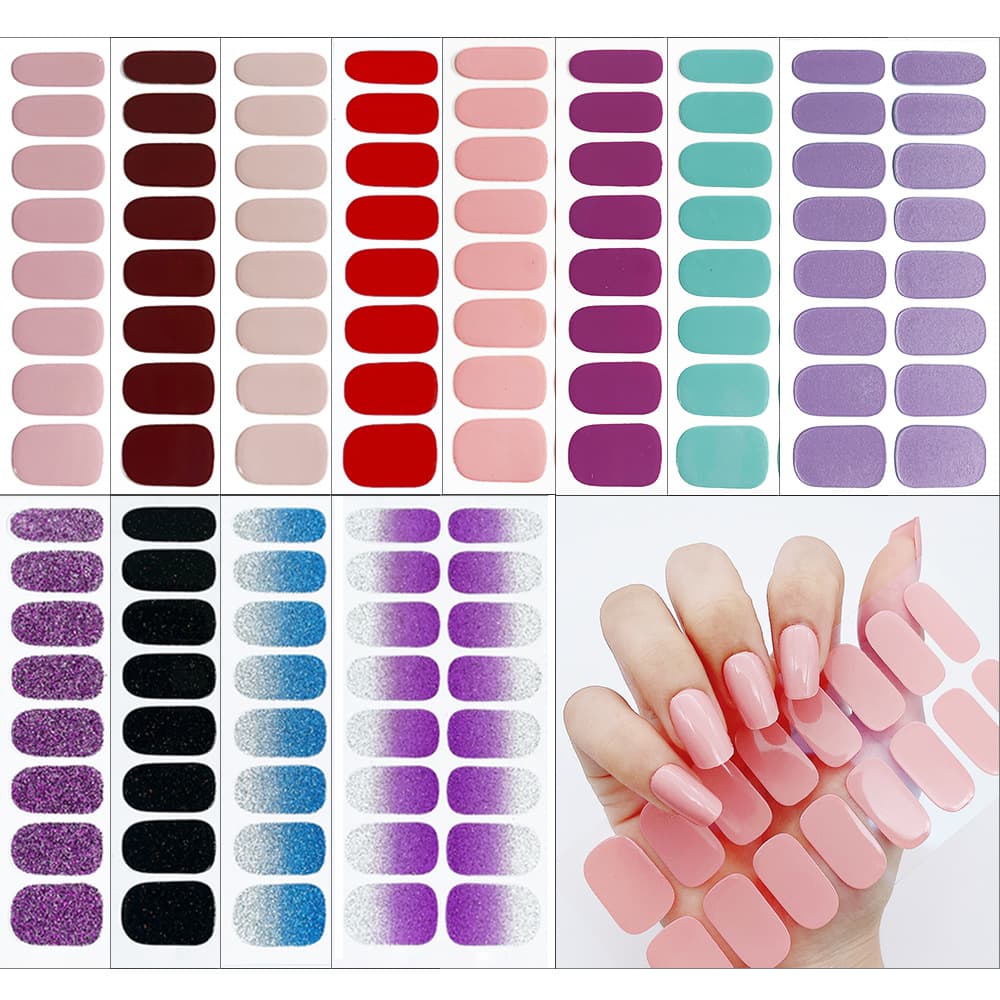 Meiko Cross-Border Nail Art Set Morandi Full Sticker Simple Solid Color Glitter Gradient Nail Foil in Stock