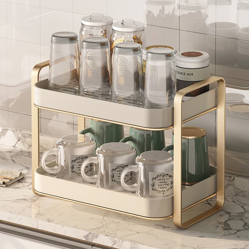 Water cup rack, teacup and glassware storage rack, double-layer draining tray, suitable for home, desktop, and office use.