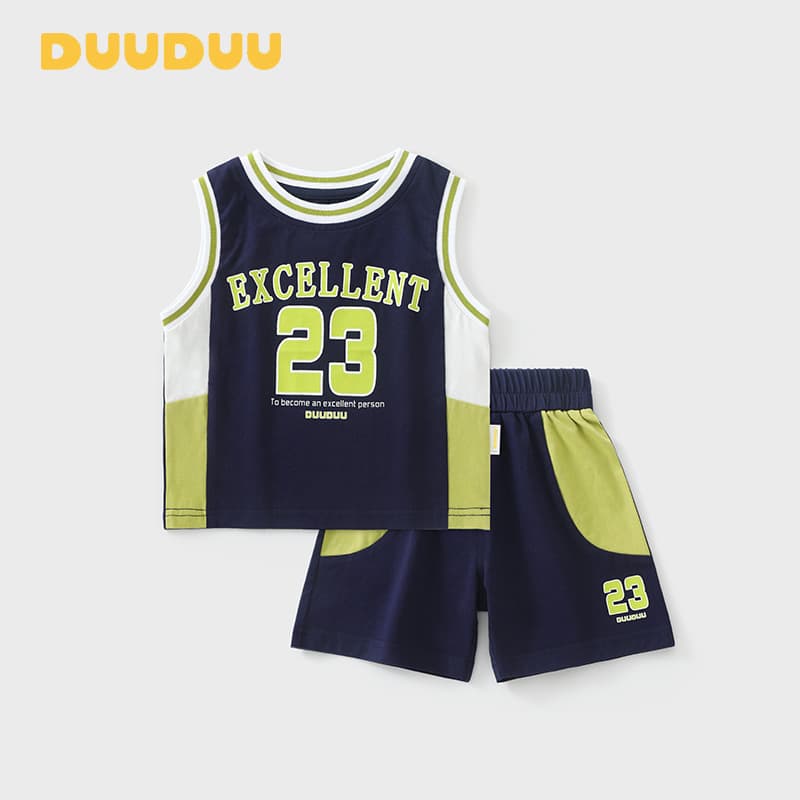 DUUDUU Children's Summer Clothes 2026 New A-Class Baby Basketball Two-Piece Boys' Vest Set
