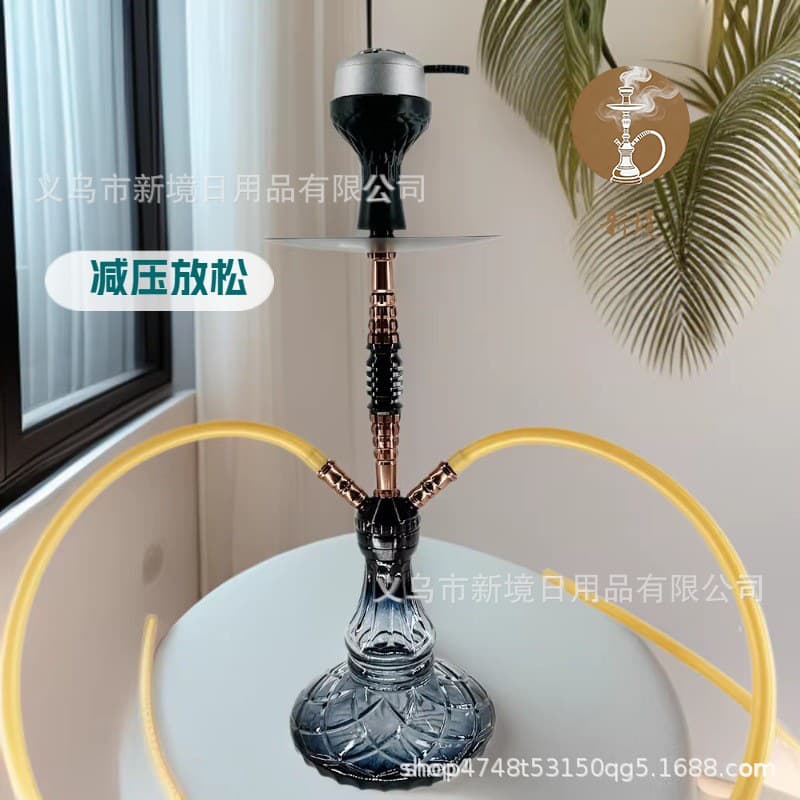 Cross-border Arabic Hookah Set Premium Dual Hose Large Smoke Small Glass Hookah for Bar