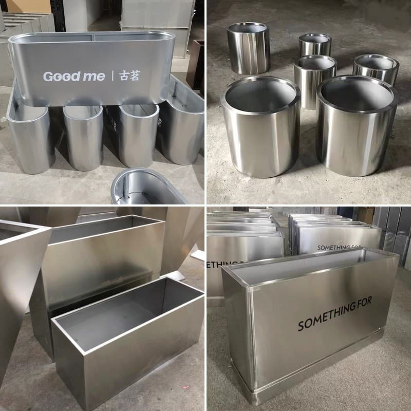 Stainless Steel Flower Box Round Combination Planter Outdoor Finished Flower Bed Commercial Street Planter Metal Flower Pot