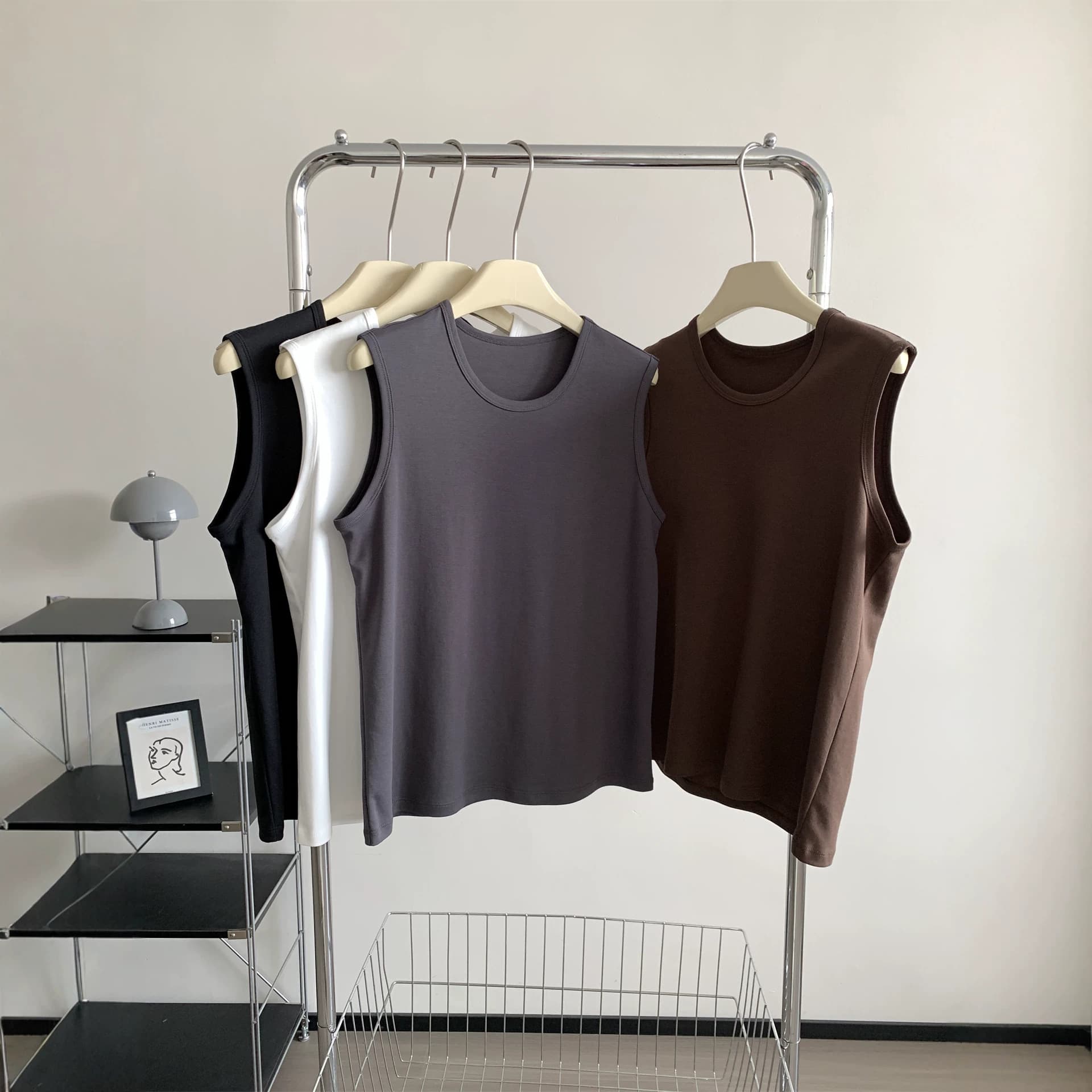 Basic Solid Color Round Neck Pure Cotton Tank Top for Women, Slim Fit, Versatile Wide Shoulder Sleeveless T-Shirt, 2026 Spring/Summer Loose Inner Wear