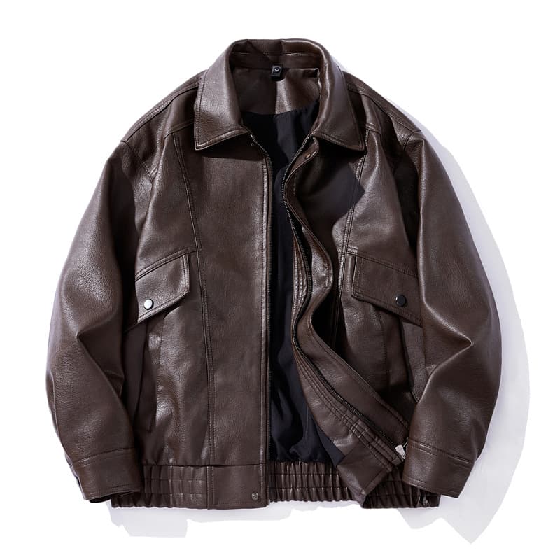 New Youth Stand Collar Retro Style Leather Jacket Spring Autumn Solid Color Fashion Top 606100 Drop Shipping