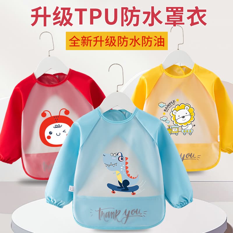 Latest Design Baby Meal Smock with Bib, Girls' Waterproof and Stain-Resistant, Infant Food Bib, Boys' Long-Sleeve Apron Reversible Wear