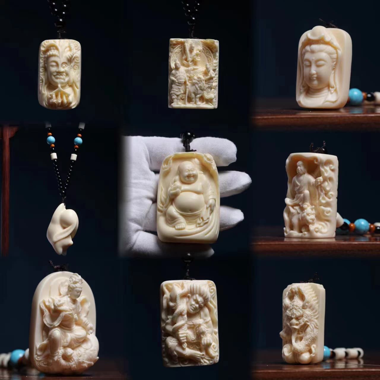 Ivory fruit carving with beads Guanyin handle DIY Bodhi fruit bracelet necklace car hanging accessories handheld accessories