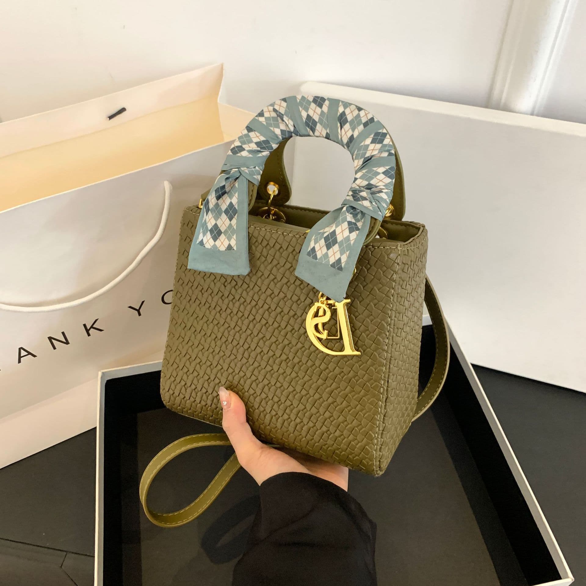 Cross-border 2025 Summer New Silk Woven Lady Dior Bag Handbag Shoulder Bag Crossbody Bag Trendy Bags Women's Hot Style