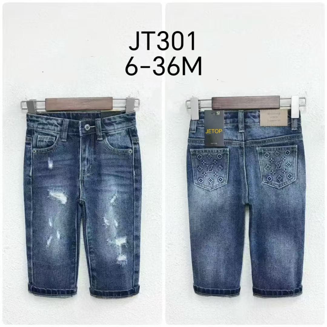 BOYS PANTS Spring/Autumn Korean Style Hole Boy Kids Solid Color Slight Stretch Denim Pants with Elastic Waist