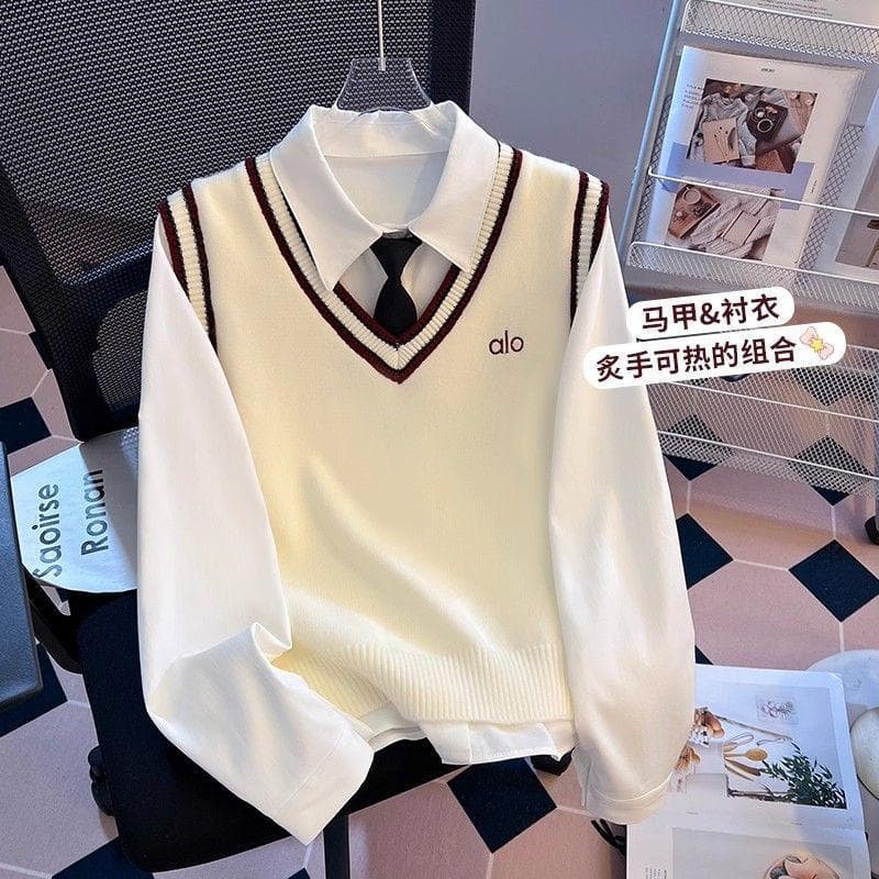Preppy Chic Vest and Shirt 3-Piece Set for Girls Autumn 2025 New Style Casual Tops for Middle and High School Students