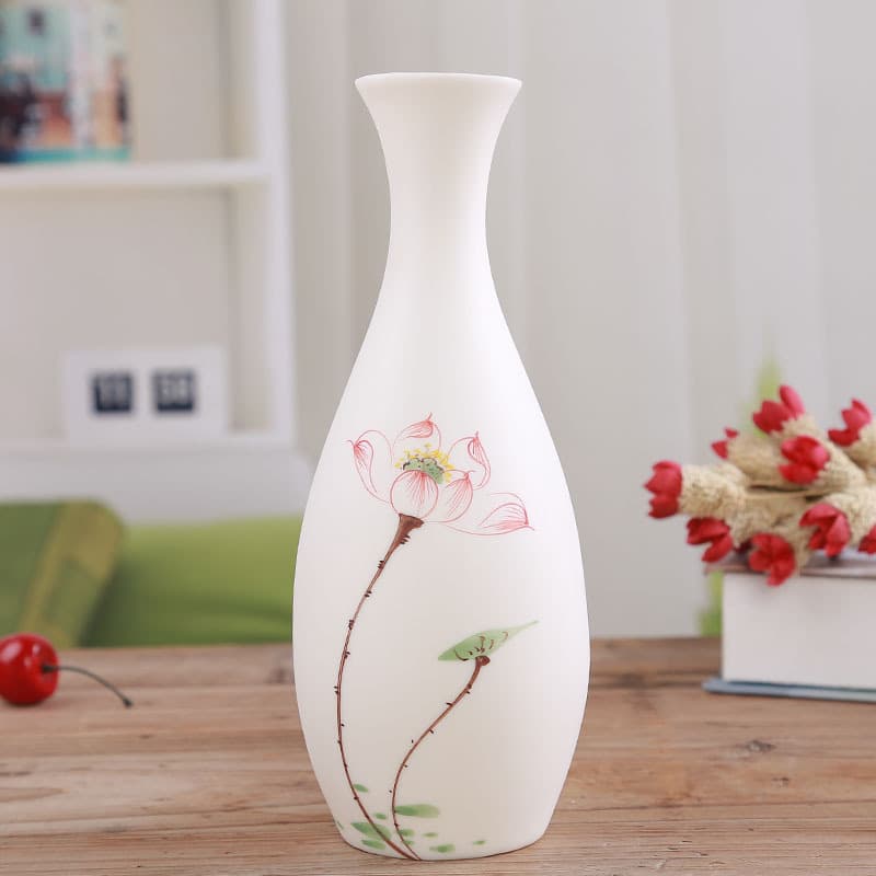 Exquisite Hand-Painted Ceramic White Porcelain Vase, Buddhist Altar Desktop Guanyin Jade Pure Vase, Decorative Flower Arrangement Water Bottle Ornament