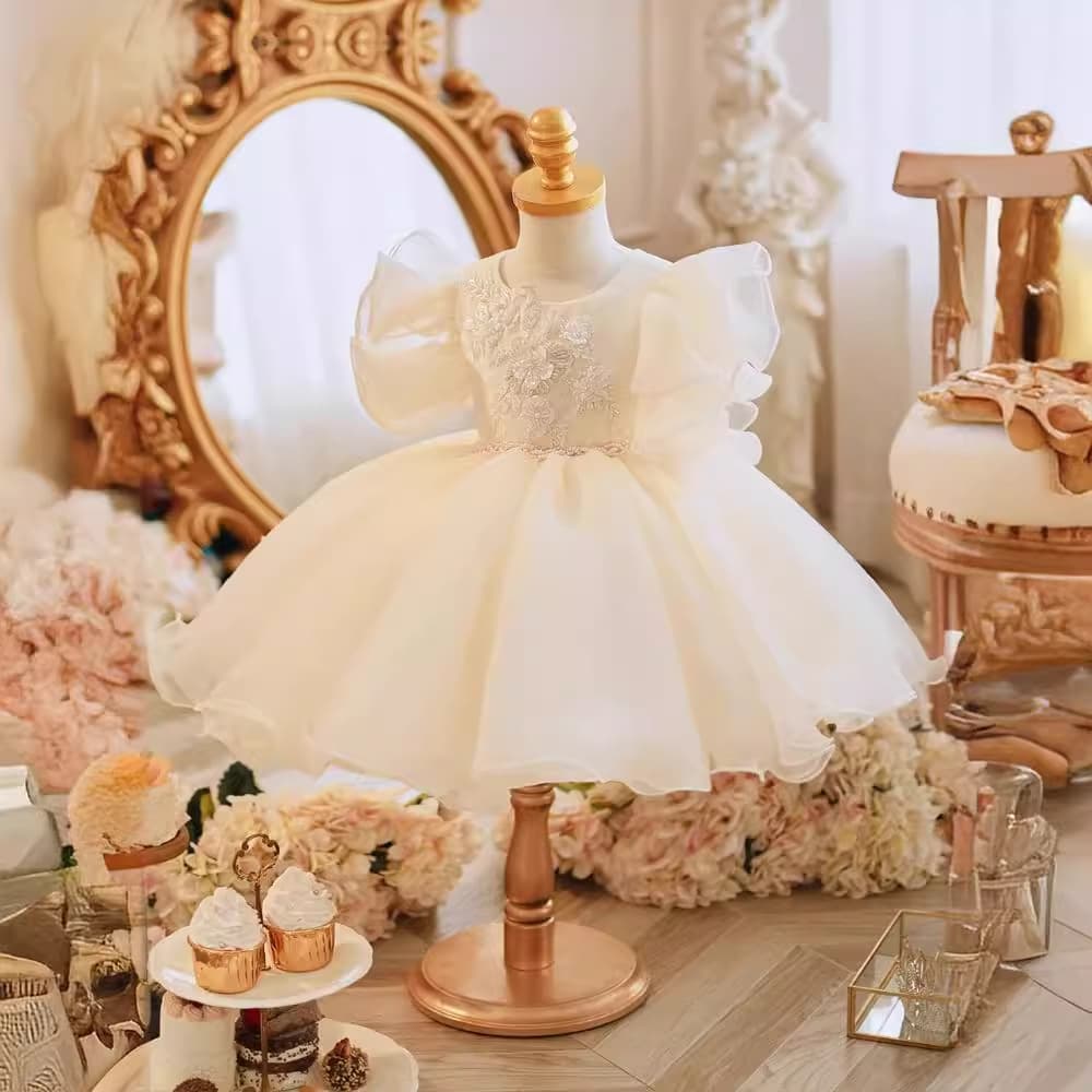 Champagne Girls Princess Dress for Children's Day, Little Girl Wedding Gown Stage Performance Outfit, Baby First Birthday Party Dress