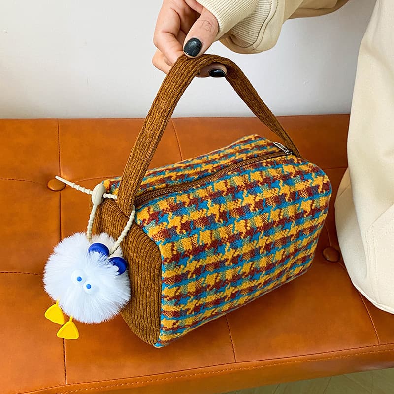 Houndstooth Casual Tote Bag for Women, Office Handbag, Gift, Cosmetic Storage Bag