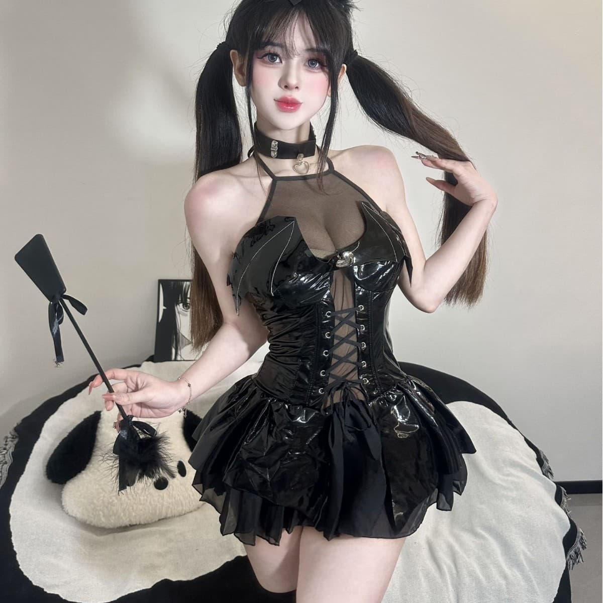 Women's Lingerie Sexy Tight PVC Devil PU Costume Role-Play Outfit 2850 Lingerie Maid