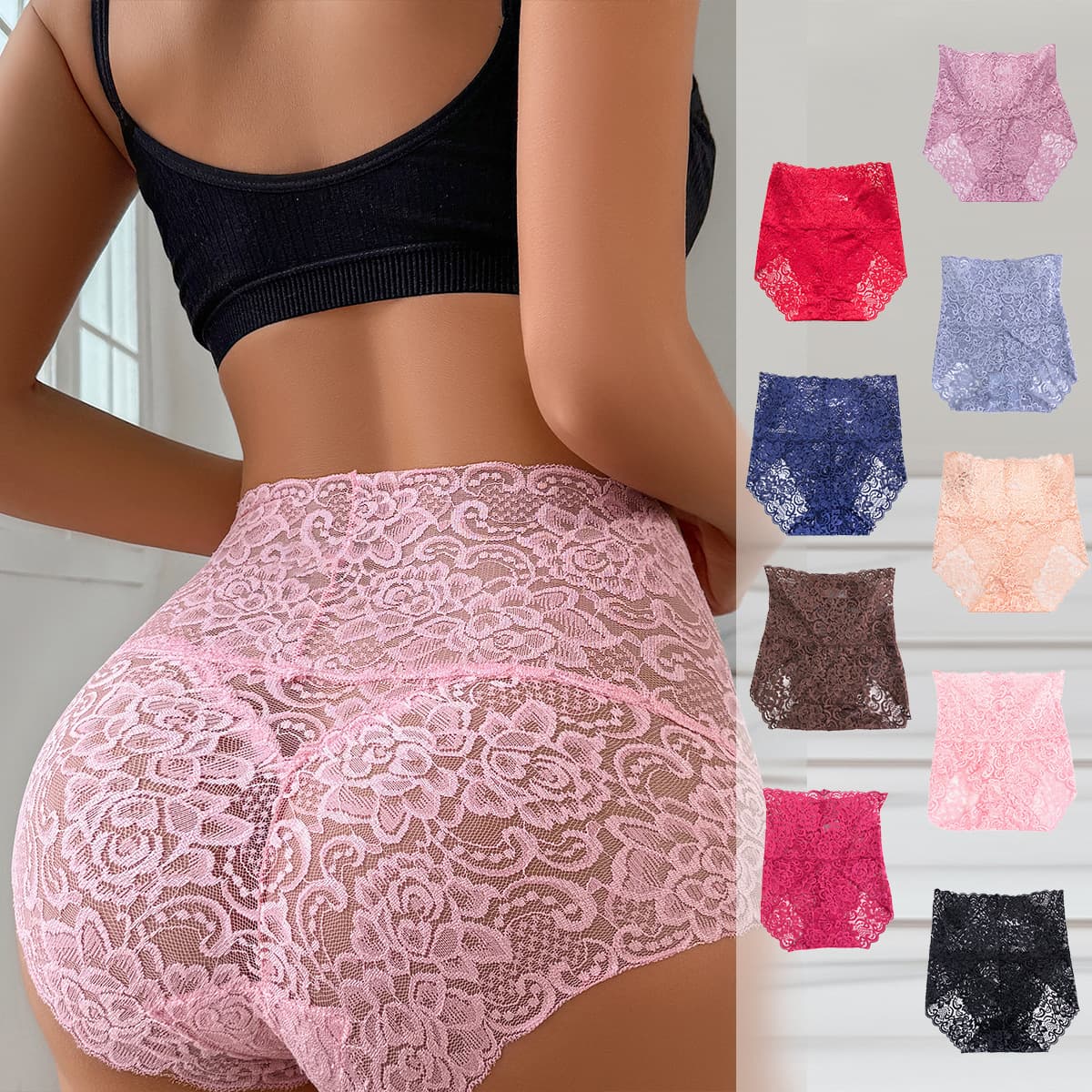 New Cross-Border Trade High-Waist Shapewear Women's Triangle Panties Knitted Seamless Plus Size Invisible Hollow-Out Panties