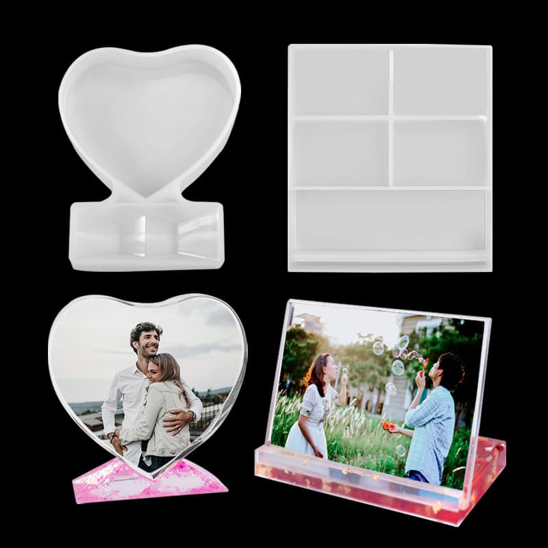 Amazon Multi-Spec DIY Crystal Epoxy Resin Mold - Small & Large Square, Rectangle, Heart Photo Frame Silicone Mold