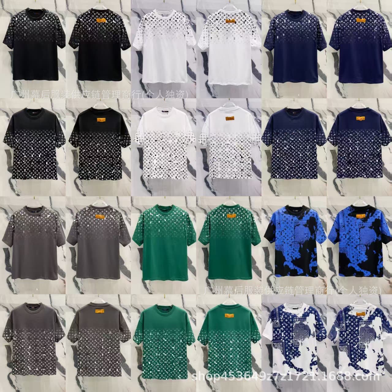 Cross-border Correct Version Trendy Brand LV L Full Print Letter Short Sleeve Classic Round Neck Unisex Loose T-Shirt Export Stock