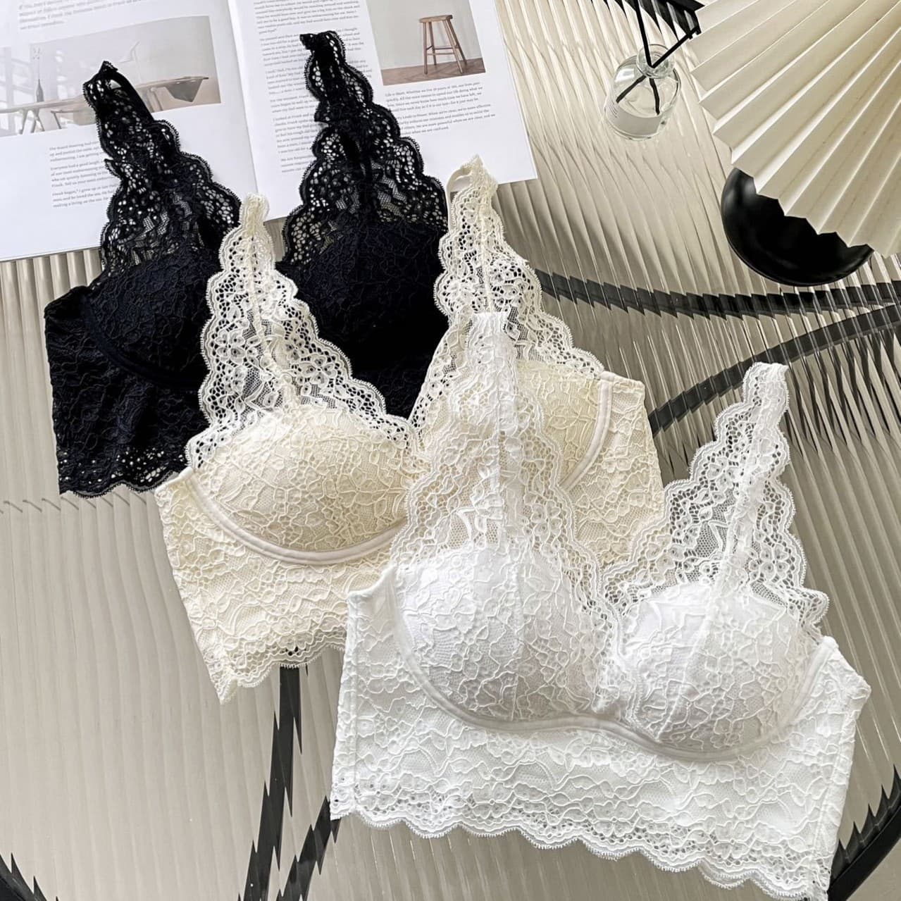 12338# New French Lace Lingerie for All Seasons - Women's Gathering, Supports Side Bust, Sexy Innerwear, Anti-Exposure, Spaghetti Strap, Beautiful Back