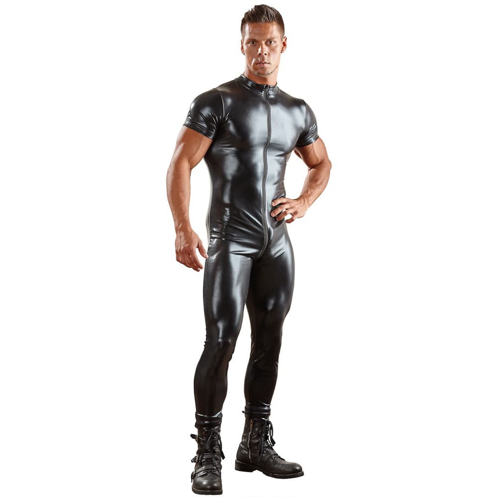 Tight Leather Bodysuit Sexy Underwear for Men Dance Male Fetish Leather Jumpsuit Open Crotch Nightclub Performance Costume