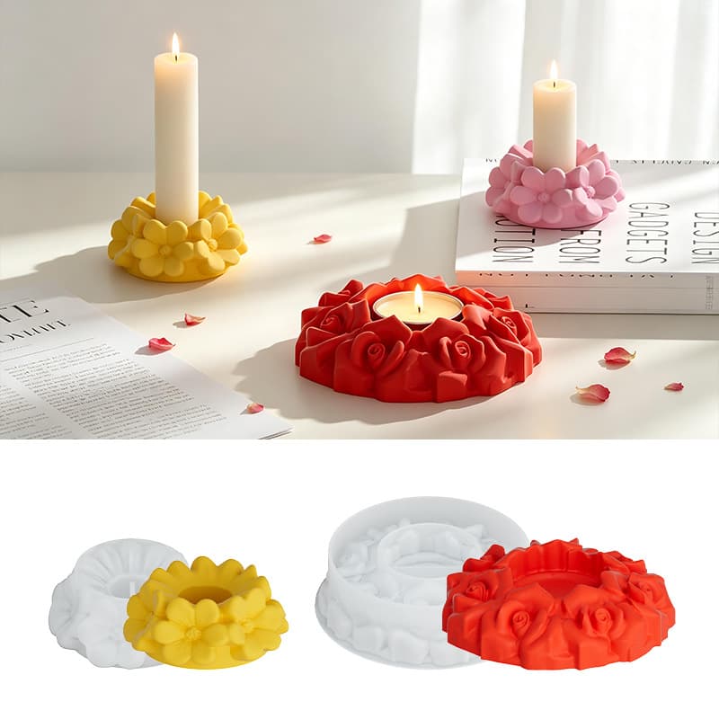 Rose Flower Wreath Candle Holder Silicone Mold, Aromatherapy Candle Gypsum Ornament DIY Valentine's Day Decoration Mold