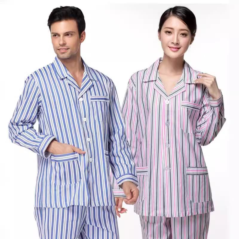 100% Cotton Patient Gown Summer Hospital Wear for Men and Women Long Sleeve Pajama Set