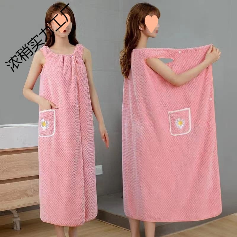 Plus Size Wearable Bath Towel New Women's Spaghetti Strap Bathrobe Bath Wrap Thick Adult Pure Cotton Absorbent Wearable