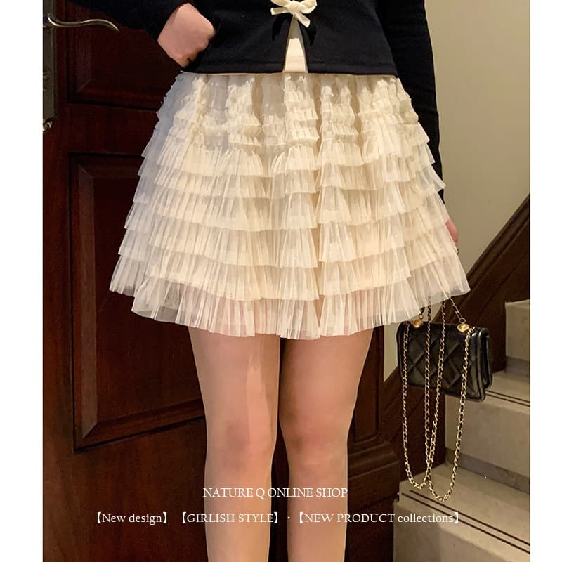 Yang Xiaojuan Versatile B-Entry Ballet Style White Cake Mesh Half Skirt Women Puffy Skirt Pants A-line Skirt Short Skirt
