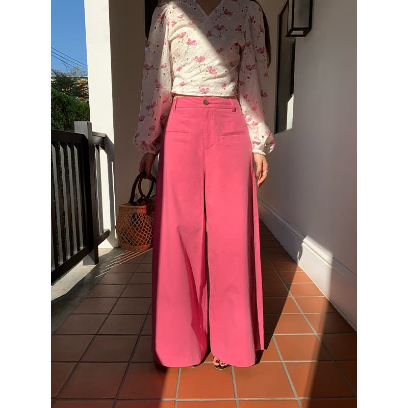Quanshi Mei NEWOPEN 2025 Early Spring Korean Style Casual Versatile High-Waist Wide-Leg Pants for Women C3291