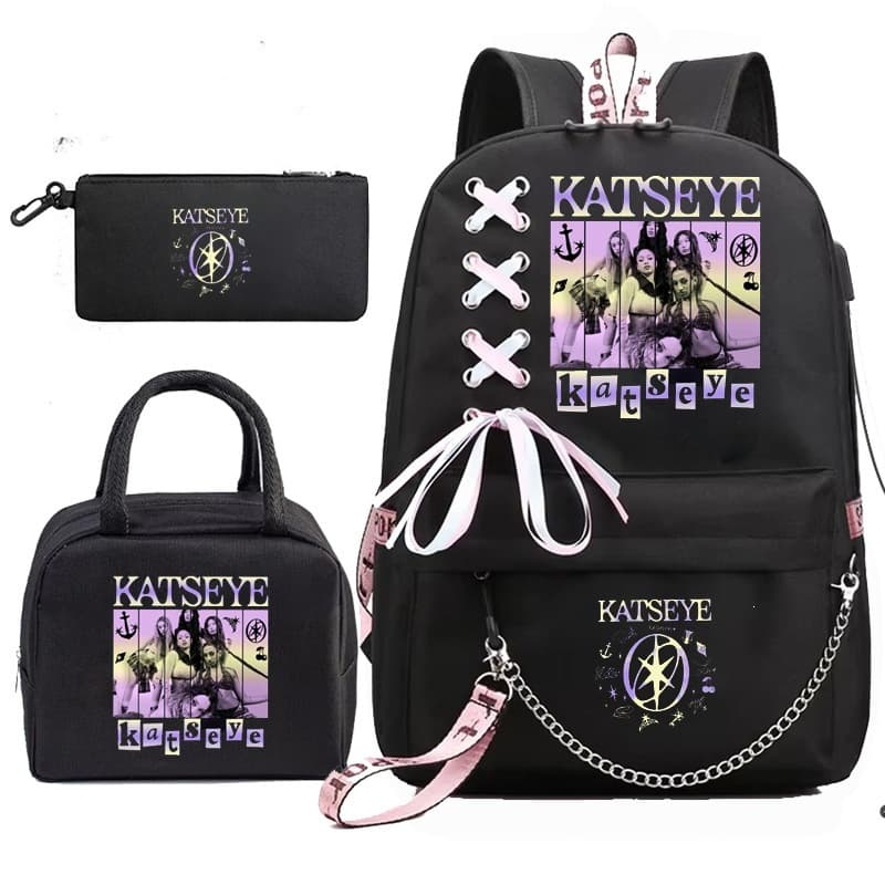 Katseye Music Pencil Case Lunch Bag Backpack 3-Piece Set Middle School Student Bookbag Amazon Hot Sale 1219