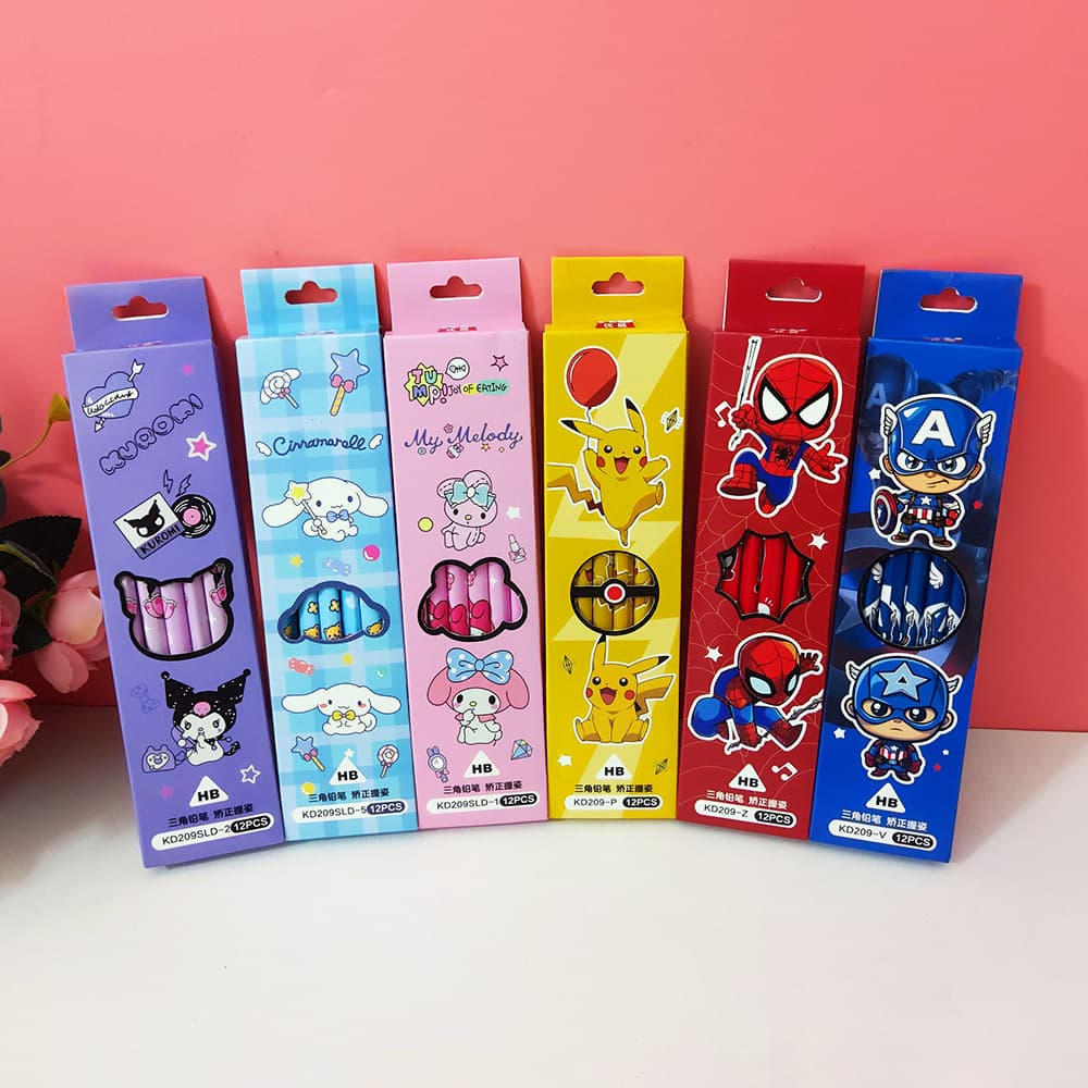 Spider-Man Cartoon HB Pencils A Box of 12 Primary School Students Triangular Pole Children's Calligraphy Pen Sketch Exam Stationery