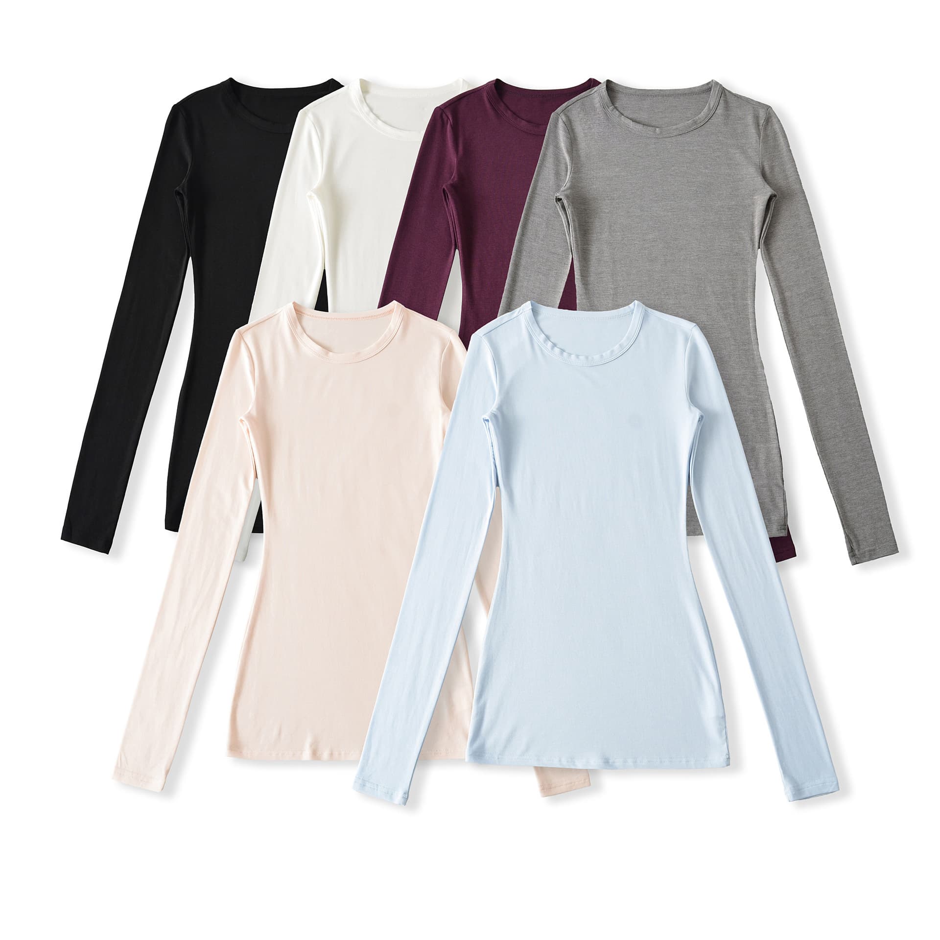 Cross-border women's clothing wholesale 2025 autumn new solid color round neck stretch bottoming shirt European and American style long-sleeved T-shirt for women