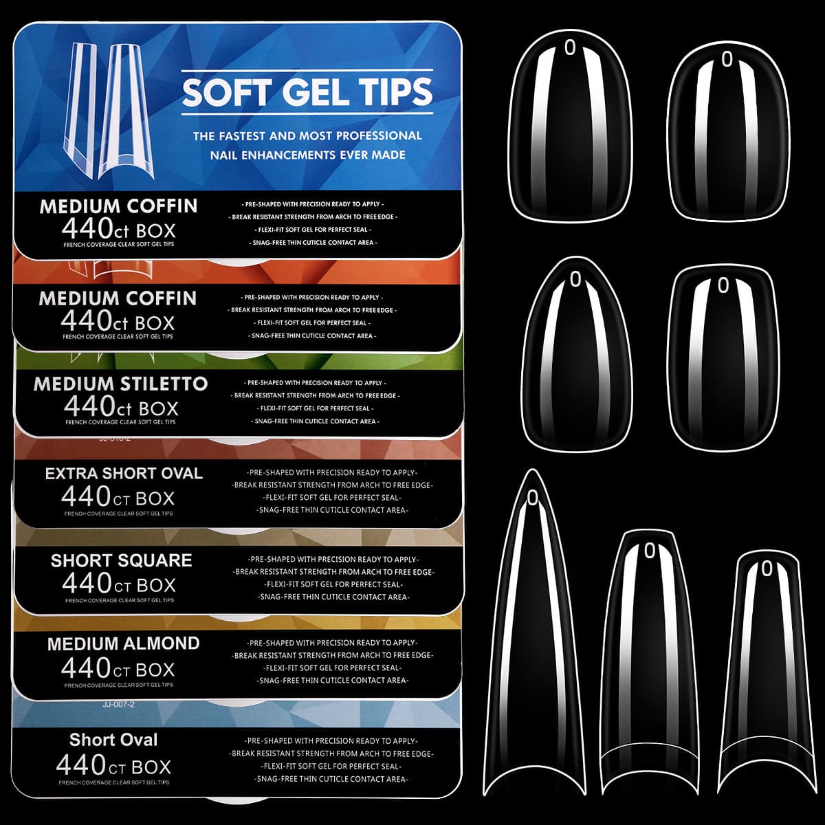 440pcs Cross-border Hot-selling Nail Tips Press-on Extensions Seamless Transparent Stiletto Lightweight Thin False Nails