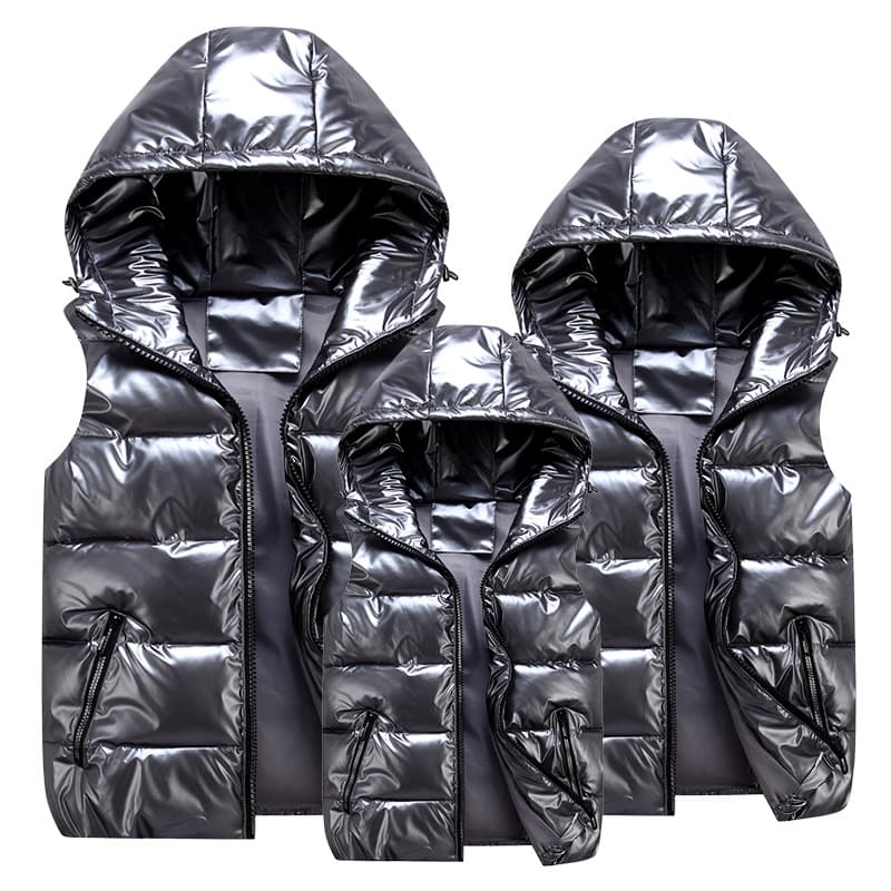 Autumn/Winter Parent-Child Shiny Stand Collar Cotton Vest Men's Trendy Thick Hooded Slim Fit Cotton Couple Vest