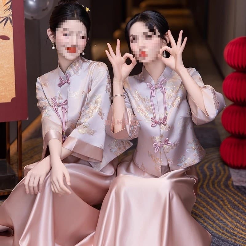 2026 New Chinese-style Bridesmaid Dress, Qipao Wedding Sister Dress, Slim Fit Xiuhua Evening Gown for Bridesmaid Group