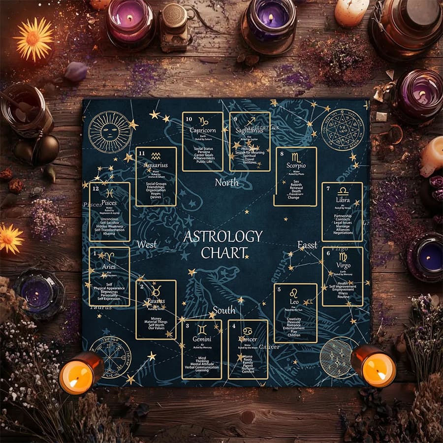 Cross-border hot-selling retro moon phase twelve constellations altar cloth five-star tarot card black oracle mat tarot tablecloth mat