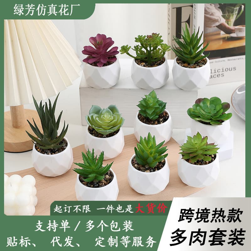 Cross-border Simulation Succulent Plant Combination Potted with Soil, Indoor Desktop Mini Succulent Small Potted Green Plant Flower
