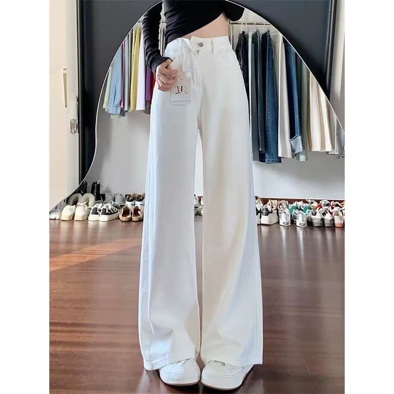 White Wide Leg Jeans for Women 2026 New Summer Loose Casual Versatile Petite Narrow Straight Leg Pants